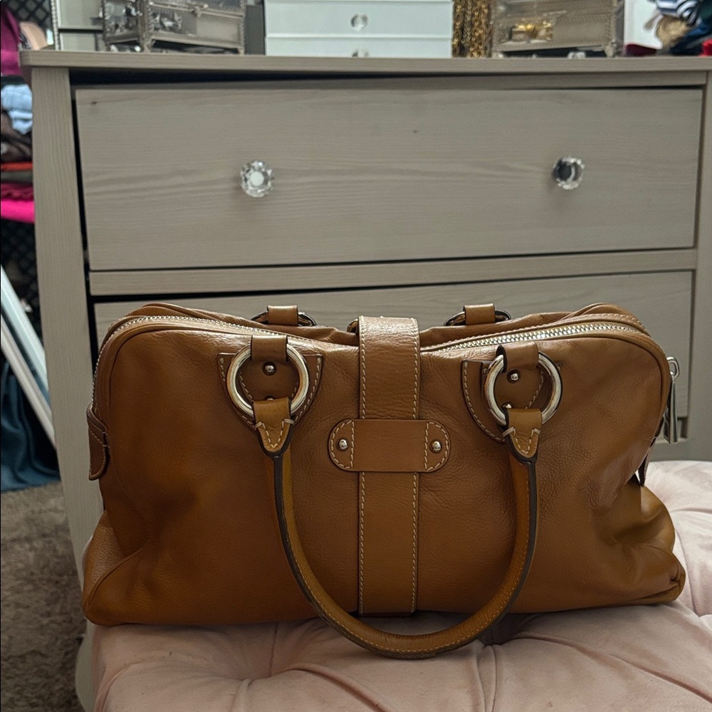 Marc Jacobs Camel color Leather Satchel with Silver Accents - Picture 2 of 12